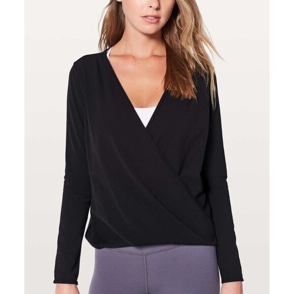 Lululemon Tops - Lululemon Full Freedom Long Sleeve Black Women’s Size 12 Wrap Top Cross Front